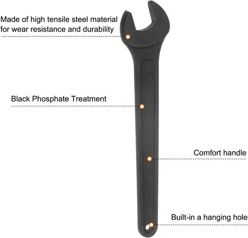 uxcell 16mm Single Open End Spanner, High Tensile Steel Wrench Hand Tool for Automotive Repair, Black