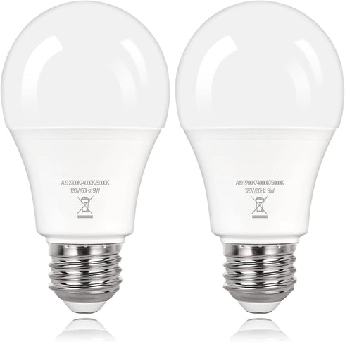 PARTPHONER A19 LED Light Bulbs, 60W Equivalent Efficient 9W, 900 Lumens, 3 Color Light Modes, Pack of 2