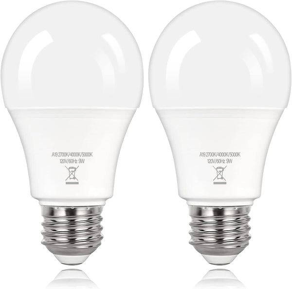 PARTPHONER A19 LED Light Bulbs, 60W Equivalent Efficient 9W, 900 Lumens, 3 Color Light Modes, Pack of 2