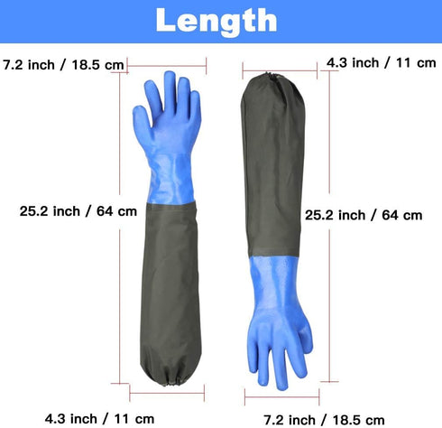 Haiou Long Rubber Gloves, Elbow Length Chemical Resistant with Cotton Lining, 25 inches, Large