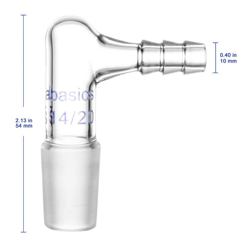 Glass 90 Degree Vacuum/Gas Adapter, Borosilicate Glass Bent Inlet with 14/20 Inner Joint for Lab Supply