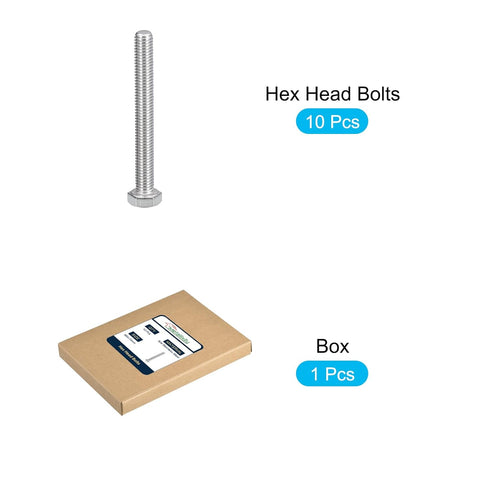 Hex Bolts (M8-1.25x70mm) 10Pcs, 304 Stainless Steel Coarse Fully Threaded Hex Head Screw Bolts for Furniture