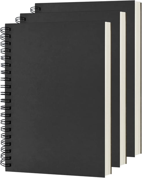 DSTELIN Blank Spiral Notebook, 3-Pack, Soft Cover, 100 Pages / 50 Sheets, 7.5 x 5.1 inch, 100GSM, Black Sketch Book