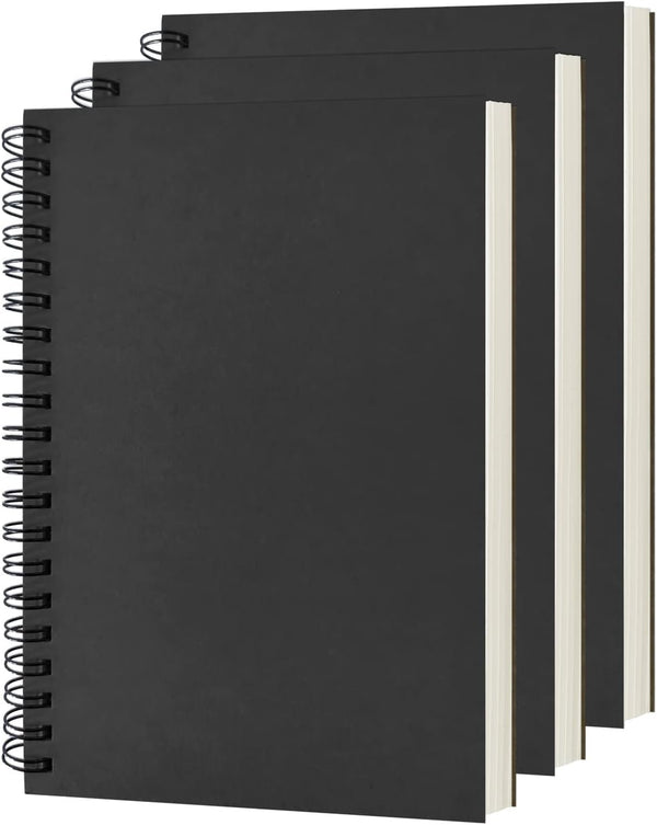 DSTELIN Blank Spiral Notebook, 3-Pack, Soft Cover, 100 Pages / 50 Sheets, 7.5 x 5.1 inch, 100GSM, Black Sketch Book