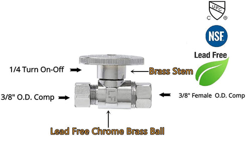 EZ-Fluid Plumbing 3/8-Inch O.D Female Compression x 3/8-Inch O.D Male Comp. Lead-Free Brass Quarter Turn Water Shut Off