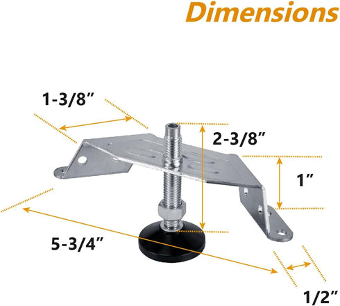 4PK, (71157E) POWERTEC Corner Leveling Feet Heavy Duty Adjustable Corner Bracket Levelers with Nylon Foot for Cabinets