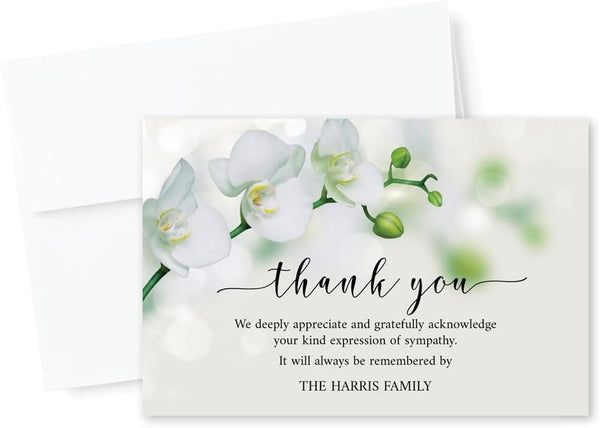 All Ewired Up Personalized Funeral Thank You Cards, Orchid Sympathy Acknowledgement Cards, Remembrance Ceremony, Celebration
