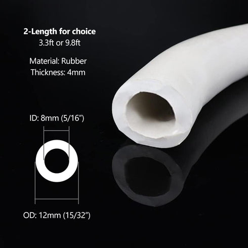 Lab Vacuum Rubber Tubing, 12mm (15/32") OD, 8mm (5/16") ID, Strong Thick Wall Connections for Glassware Labware