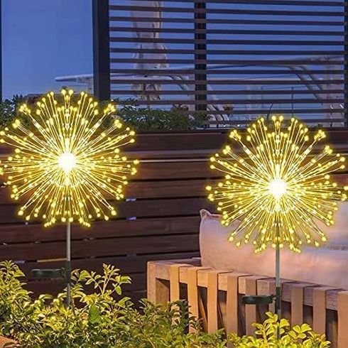 Set of 2 Outdoor Solar Decorative Lights with 210 LEDs, Waterproof Firework Lights for Garden and Pathway
