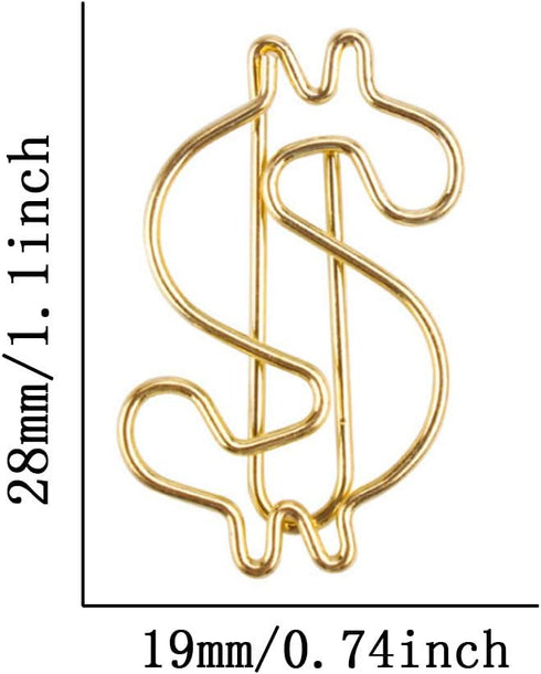 Rurili 50 Pcs Golden Dollar Sign Divided Paper Clip, Metal Bookmark for Home Office School File Organizing