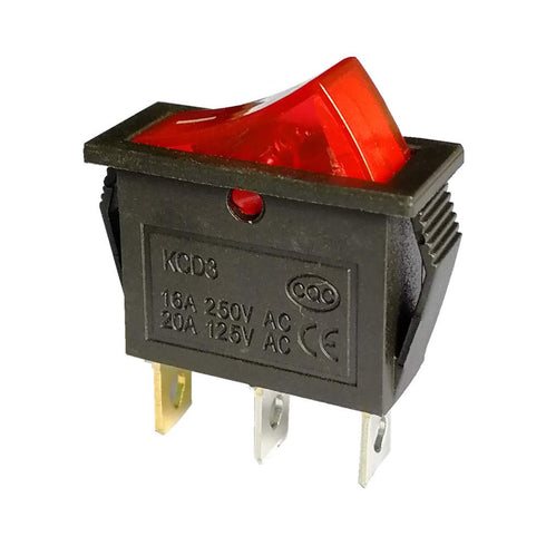 5 Pcs AC 16A/250V 20A/125V 3 Pin Switch, 2 Position Red Light On Off SPST Boat AC Rocker Switch KCD3