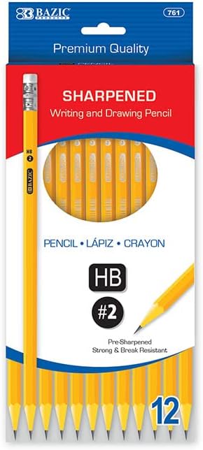 BAZIC Pre-Sharpened #2 Premium Yellow Pencil, 12/Pack