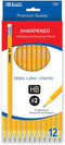 BAZIC Pre-Sharpened #2 Premium Yellow Pencil, 12/Pack