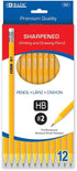 BAZIC Pre-Sharpened #2 Premium Yellow Pencil, 12/Pack
