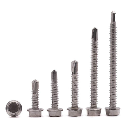 #14 x 1-1/2" Hex Washer Head Self Drilling Screws (25 Pack) - 410 Stainless Steel Self Tapping Sheet Metal Screws