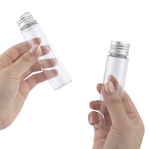 DEPEPE 30pcs 50ml Clear Flat Plastic Test Tubes - with Screw Caps for Candy and Beads Storage