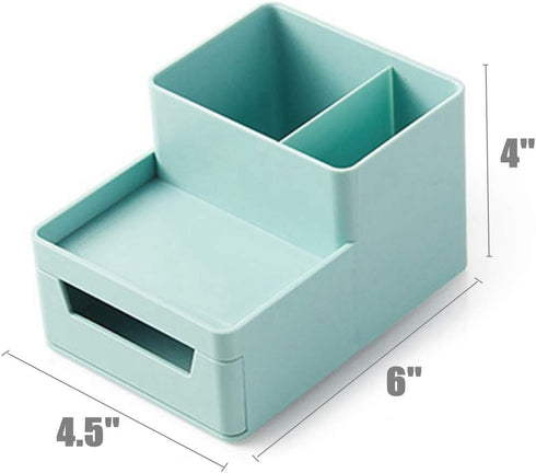 Pen Holder for Desk, Caddy with Drawer Pencil Organizer for Office Home, Mint