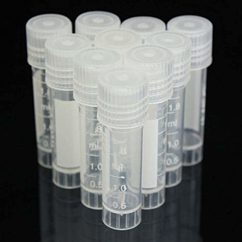 100pcs 2ml Graduated Plastic Cryovial, Cryogenic Vial Tube, Self Standing with Cap
