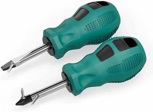 Buspoll Screwdriver Set - Rubber Anti-Skid Handle Stubby Magnetic Head Slotted/Phillips Screwdriver