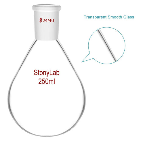 StonyLab Borosilicate Glass 250mL Heavy Wall Recovery Flask, Rotary Evaporator Flask