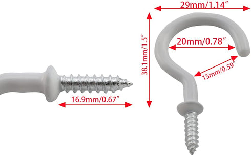 Aifeier ET 12pcs 1-1/2 Inch Ceiling Hooks, Vinyl Coated Cup Shape Screw-in Hooks with Wall Anchors for Hanging