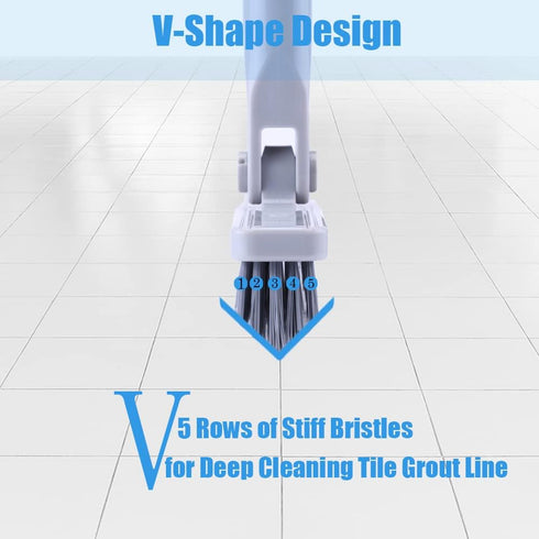 Grout Brush with Long Handle, Heavy Duty Cleaner Brush for Tile Floors and Shower, Swivel Stiff Bristles