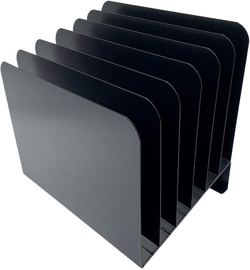 Huron Desktop File Organizer, Slant 6 Slot, Black Commercial Grade Steel for Office Storage