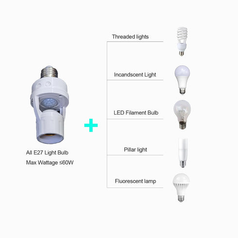 uuhafsa E26/E27 Bulb (2Pack) PIR Motion Sensor Light Socket, Smart Lamp Holder Adapter Auto On/Off Light Control