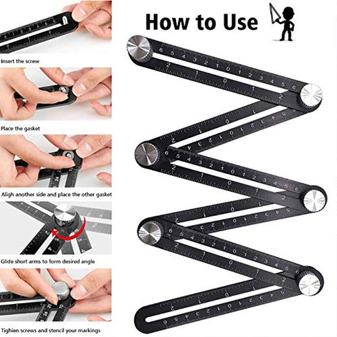 Multi Angle Measuring Ruler, 12-Sides Aluminum Alloy Universal Protractors for Woodworking