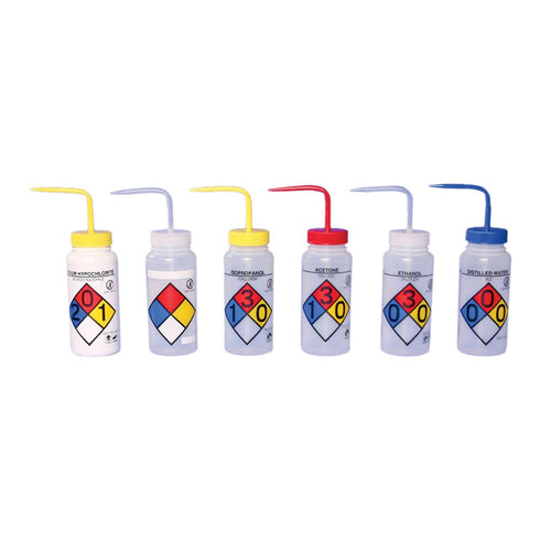 Bel-Art Products F11816-0009 Polyethylene Wash Bottles, 4-Color, 500 mL Capacity, Pack of 4