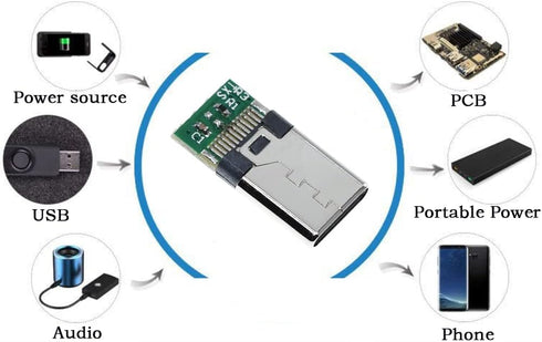 10PCS USB 3.1 Type C Connector, 24 Pins Male Plug Socket Receptacle Adapter for Solder Wire & Cable