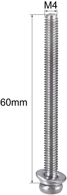 uxcell M4 x 60mm Stainless Steel Phillips Pan Head Machine Screws, 5pcs with Spring Washer and Plain Washers