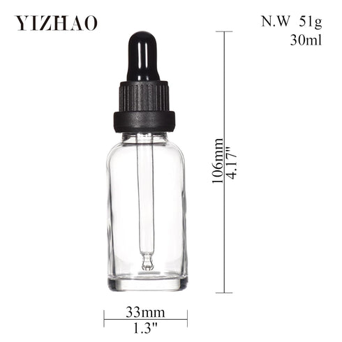 YIZHAO Clear Glass Dropper Bottle 1oz - Tincture Bottles with Glass Dropper for Essential Oils, 12 Pcs
