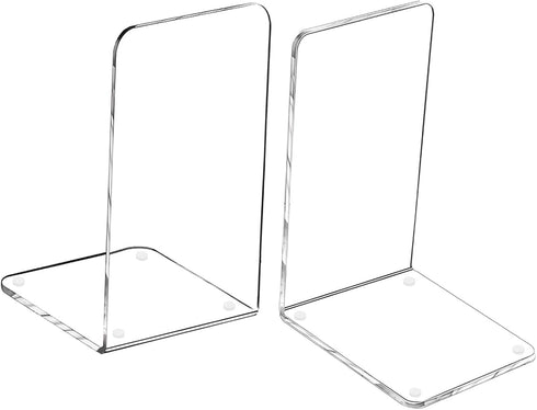 MerryNine Clear Book Ends 2pcs, Decorative Non-Slip Acrylic Bookends for Heavy Duty Books, Kids Bookshelf Organizer