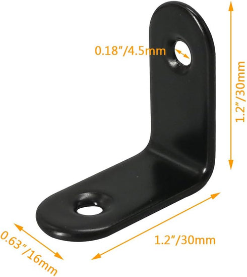 Corner Brace 30 x 30mm Stainless Steel Black Right Angle Bracket Fastener with Screws, 12 Pcs