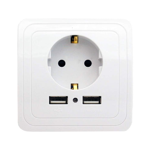 1set Smart Home Dual USB Port 2400mA Wall Charger Adapter, 16A EU Standard Electrical Plug Socket Power Outlet