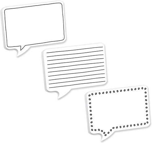 Speech Bubble Shaped Sticky Note Pad Assortment, 6.5" x 5", Set of Three Black Line Sticky Note Designs