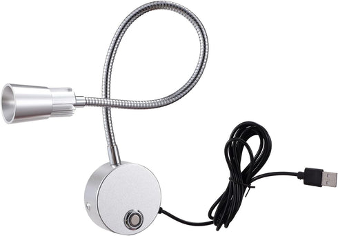 Dimmable 3CCT 5V 15" 1-Pack Touch USB Wall Mounted Bedside Reading Lamp Aluminum Silver Wall Sconce