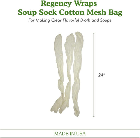 Regency Wraps, Soup Sock, Cotton Mesh Bags for Making Clear Flavorful Broth and Soups, Cotton Blend, Measures 24 inches, Pack of 3