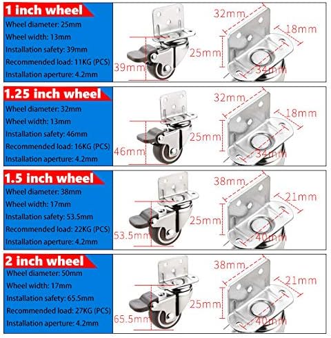 Kolloee 1 inch 1.25 inch 1.5 inch 2 inch 90 L Type Degree Right Angle Flower Stand Baby Crib Bed Mute Swivel Caster