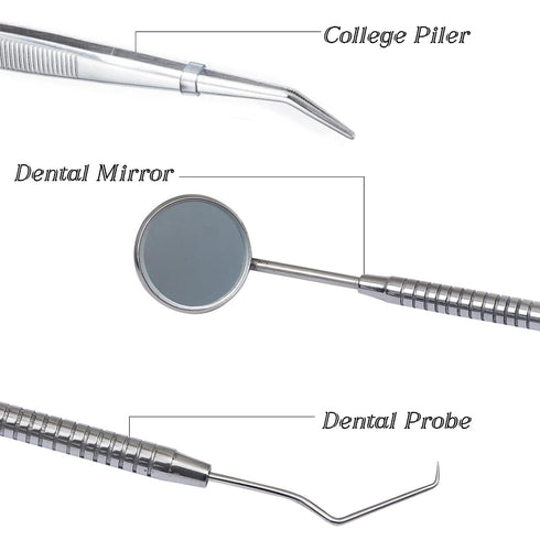 NYGEARZZ 3-Piece Set Dental Examination Tools Kit - Oral Care with German Stainless Steel Dental Pick, Tweezers & Mouth