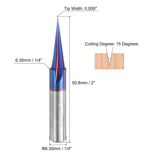 2 15 3 1/4 Inch uxcell Pcs Degree V Groove Engraving Router Bits for CNC Tip and Flutes Shank Carving Bit Nano Coated