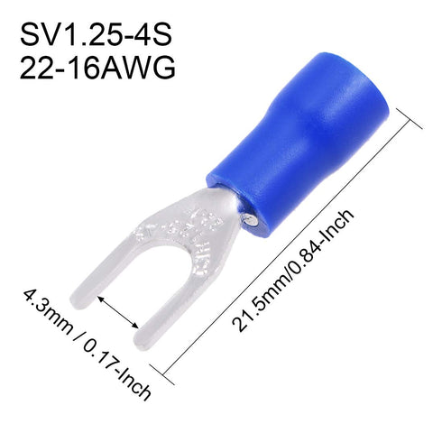 uxcell 500Pcs SV1.25-4S Insulated Fork Spade U-Type Wire Connector Electrical Crimp Terminal Blue 22-16AWG