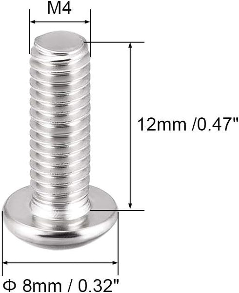 uxcell M4x12mm Machine Screws, Hex Socket Round Head Screw, 304 Stainless Steel Fasteners, 20pcs