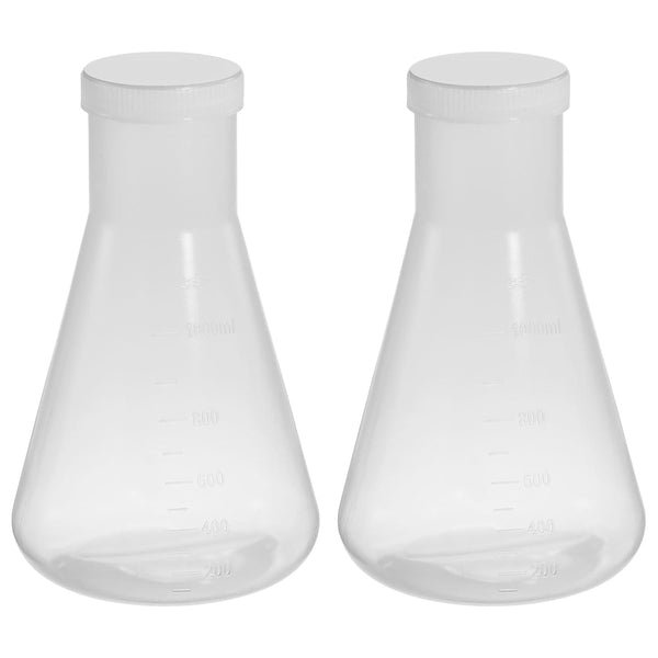 PATIKIL 1000ml Plastic Erlenmeyer Flask with Screw Caps, 2 Pack Narrow Mouth Conical Flask for Laboratory