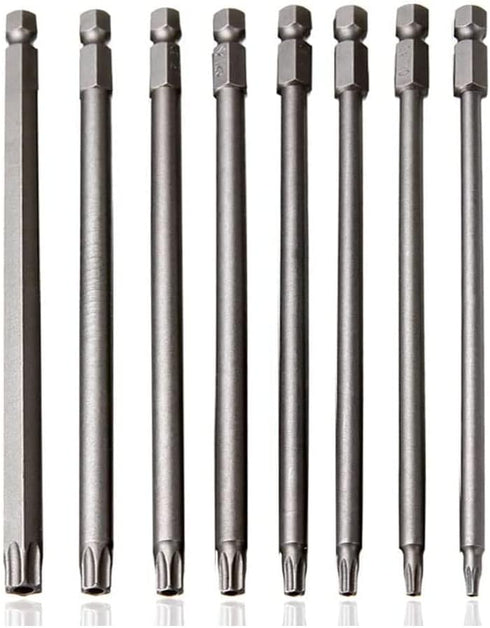 Fongmore 8PCS 100mm S2 Steel Torx Security Head Screwdriver Drill Set 1/4 Inch