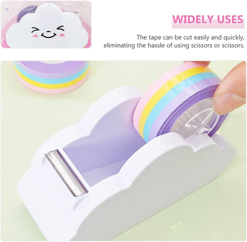 Cloud Shape Office Tape Dispenser, Desktop Cutter with Rainbow Tape Roll for Masking Washi Tape, Home Office Supplies