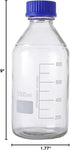 Moonetto 4 Pieces 1000ml Graduated Round Media/Storage Glass Bottles with GL45 Blue Polypropylene Screw Cap