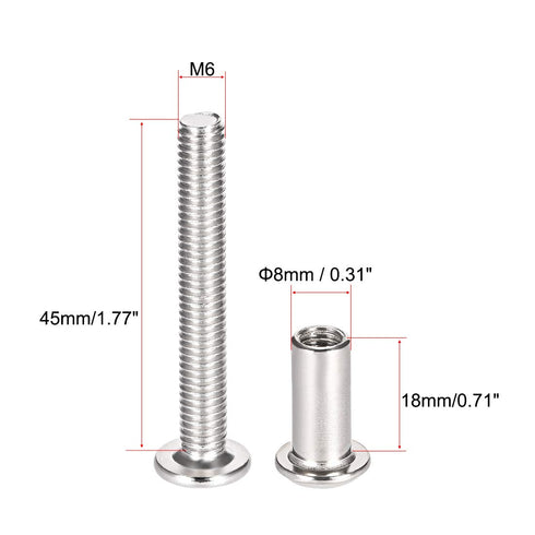 uxcell Male M6x45mm Screw Post for 5/16"(8mm) Hole Dia, Belt Buckle Binding Bolts, Leather Fastener, Carbon Steel (10