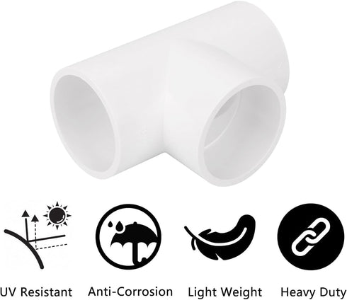 5 Pack 3 Way 1-1/2" PVC Tee Pipe Fittings Connector (Socket x Socket x Socket) for Water Supplies and PVC Furniture
